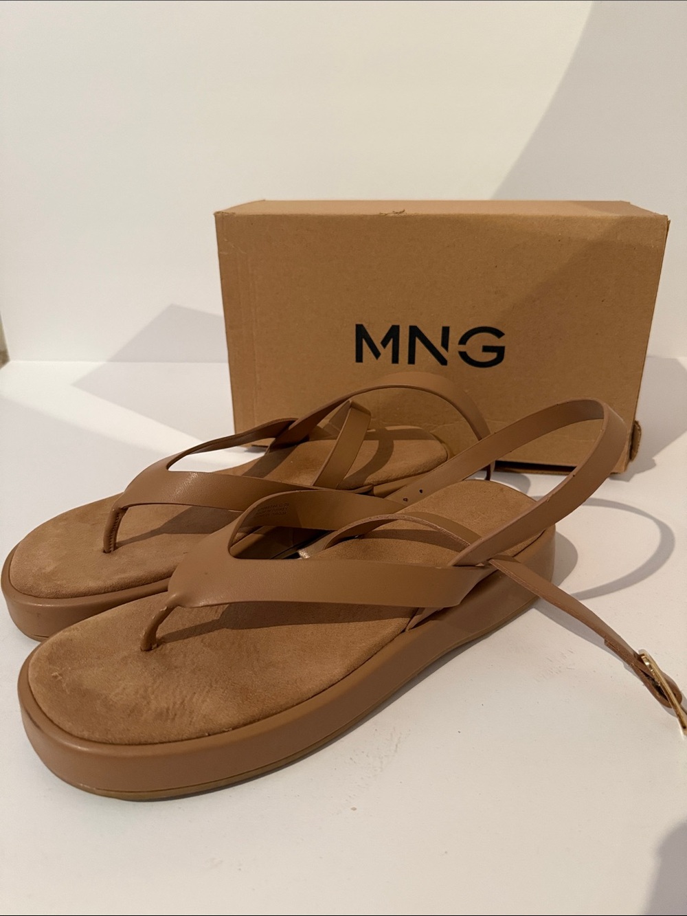 Mango Tan Leather-Look Slingback Flip Sandals